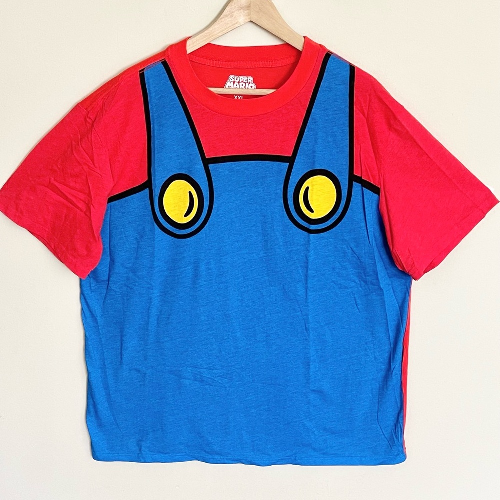 NEW Super Mario Bros Overall Red Blue Costume Graphic T Shirt Adult size 2XL - Picture 3 of 9